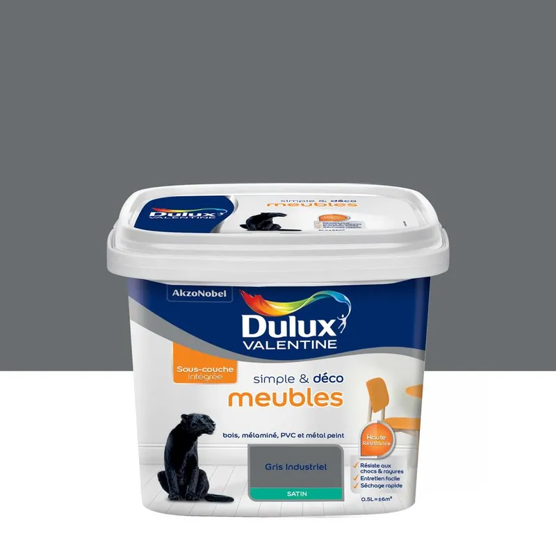 Peinture pour meubles simple & déco Gris Industriel Satin 0,5 L DULUX VALENTINE Meilleur Choix