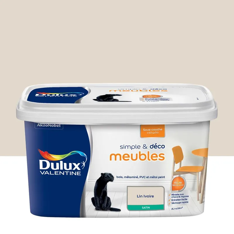 Peinture pour meubles simple & déco Lin Ivoire Satin 2 L DULUX VALENTINE Prix Promo
