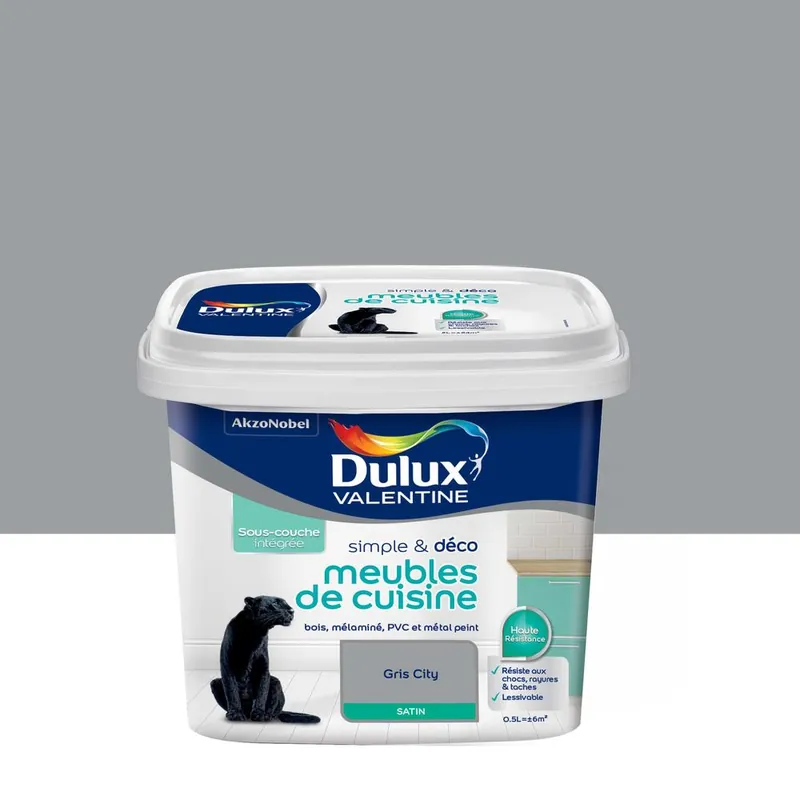 Peinture pour meubles de cuisine simple & déco Gris City Satin 0,5 L DULUX VALENTINE Paiement Sécurisé