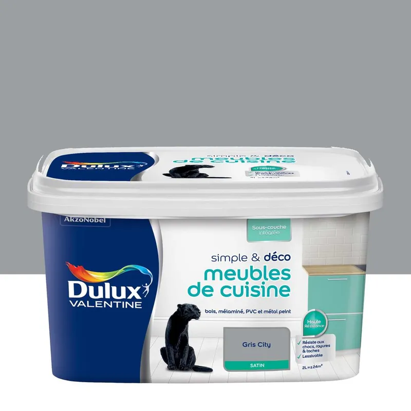 Nouvel Arrivage Peinture pour meubles de cuisine simple & déco Gris City Satin 2 L DULUX VALENTINE