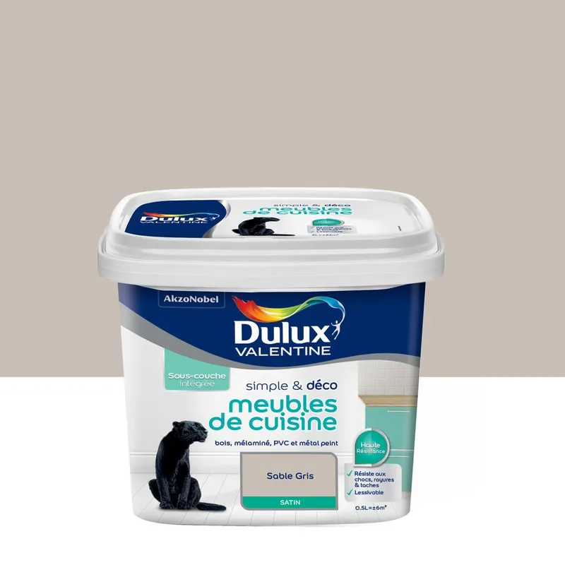 Peinture pour meubles de cuisine simple & déco Sable Gris Satin 0,5 L DULUX VALENTINE Livraison Express