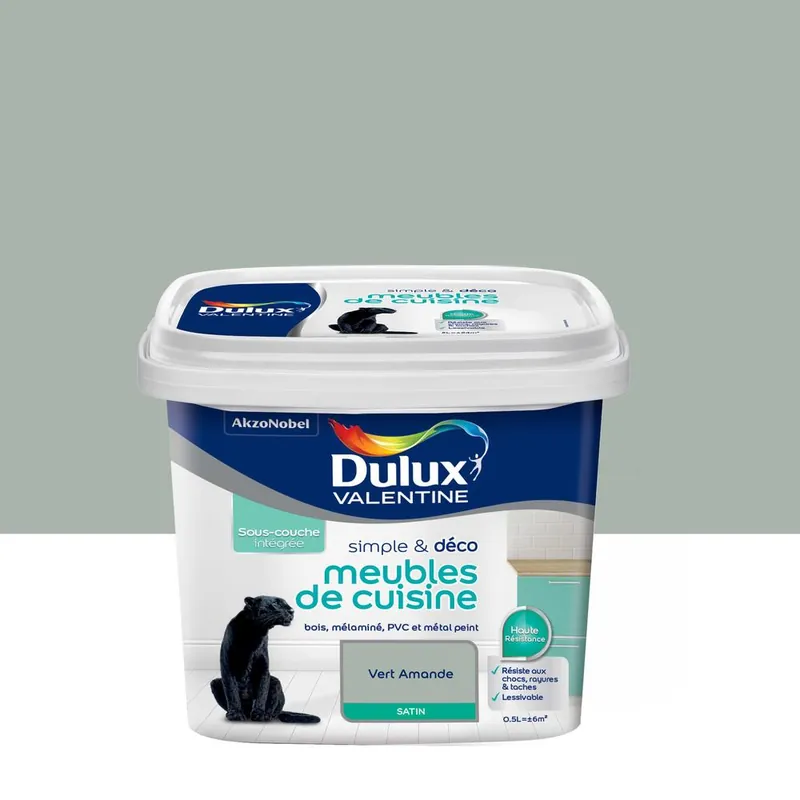 Promotion Peinture pour meubles de cuisine simple & déco Vert Amande Satin 0,5 L DULUX VALENTINE