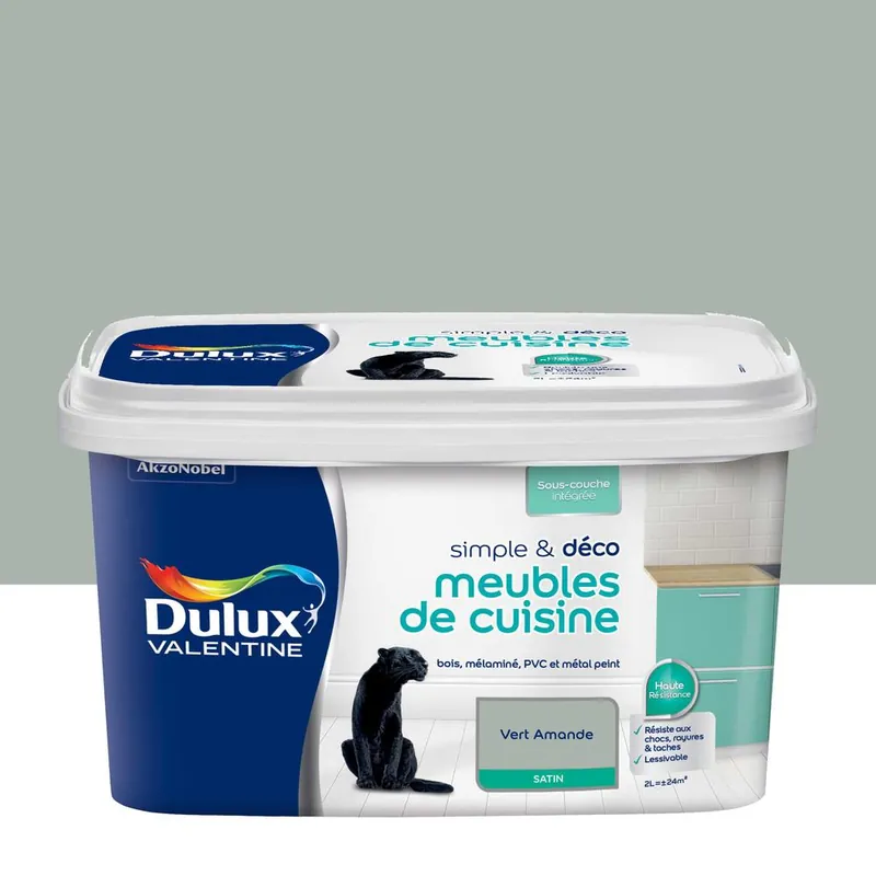 Dernier Modèle Peinture pour meubles de cuisine simple & déco Vert Amande Satin 2 L DULUX VALENTINE