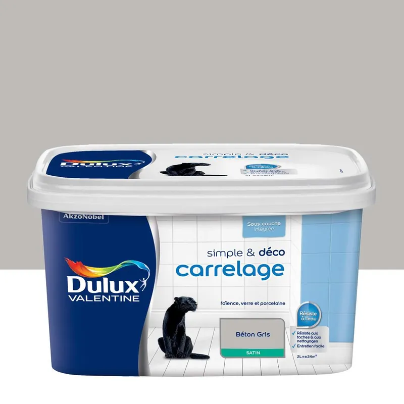 Offre Limitée Peinture pour carrelage simple & déco Béton Gris Satin 2 L DULUX VALENTINE