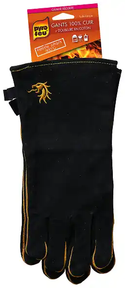 Paire de gants en cuir anti chaleur - Noirs - 300°C PYROFEU Retour Gratuit