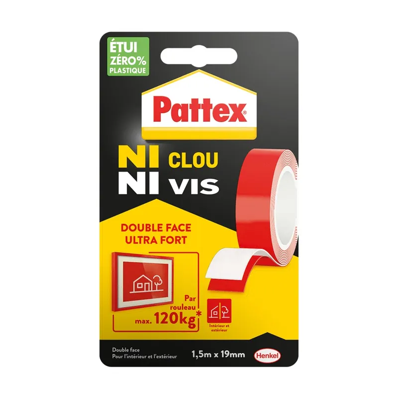 Prix Cassé Adhésif Fixation Ni clous ni vis Double Face 120kg 1.5m x 19 mm PATTEX