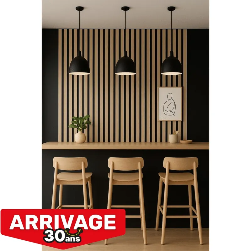 Dernière Chance Panneau acoustique décoratif Ecowall Acoustic chêne cérusé 91 sur fond noir - Lot de 3 - 14 x 300 x 2600 mm - AJ TIMBER