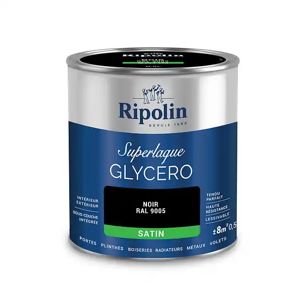 Peinture laque glycéro Superlaque - Noir - 0,5L RIPOLIN Usine Directe