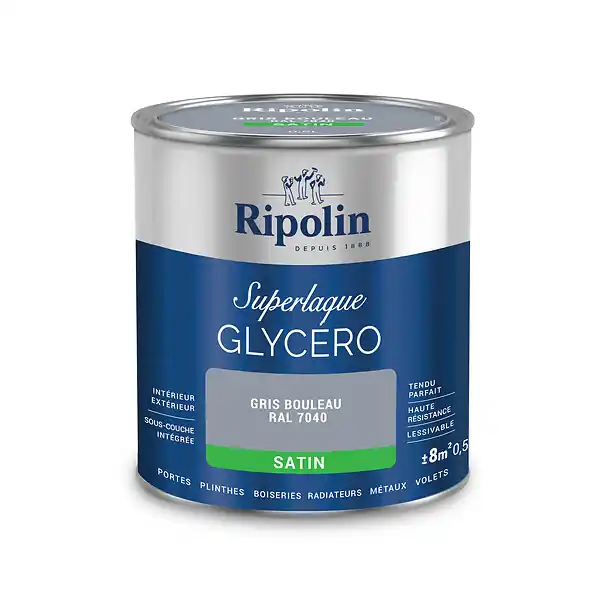 Dernier Modèle Laque glycéro Superlaque 2en1 Satin Gris 0,5L RIPOLIN