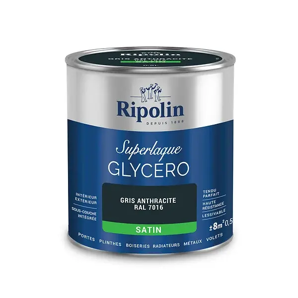 Expédié Aujourd'hui Laque glycéro Superlaque Gris Anthracite 0,5L RIPOLIN