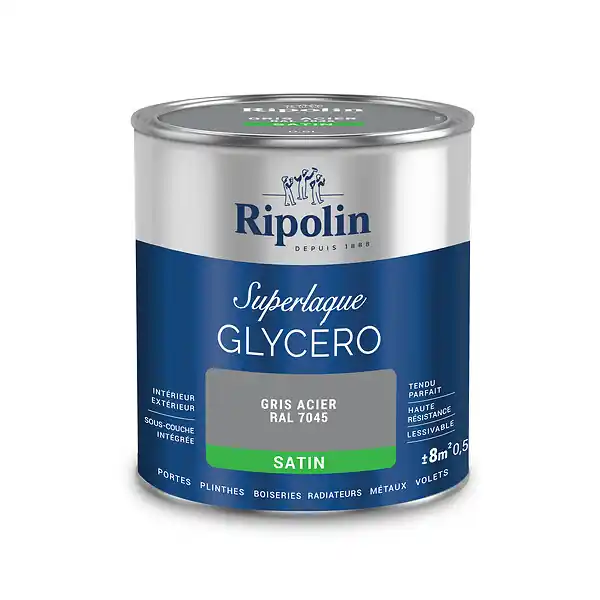 Peinture glycéro satinée Gris Acier 0,5L RIPOLIN Quantité Limitée