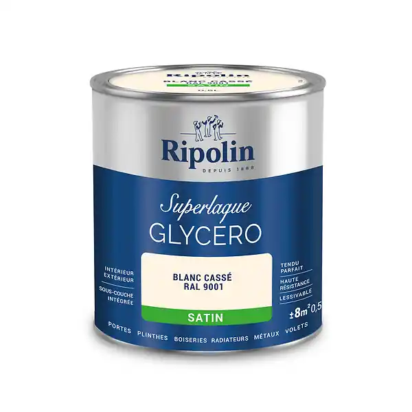 Promotion Saisonnière Laque glycéro satinée SuperLaque - Blanc Cassé - 0,5L RIPOLIN