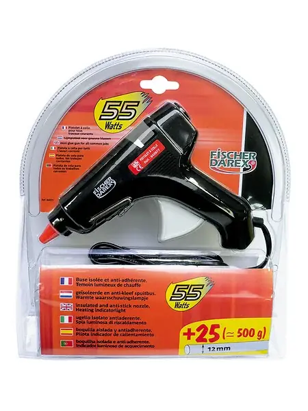 Pas Cher Pistolet à colle chaude 55W - 25 bâtons de colle FISCHER DAREX
