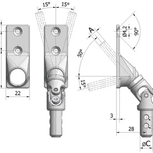 Retour Gratuit Sortie 50Â° plat zamak 22x59mm +H7/320 nickelé - CHERUBINI - 78057030V13NK