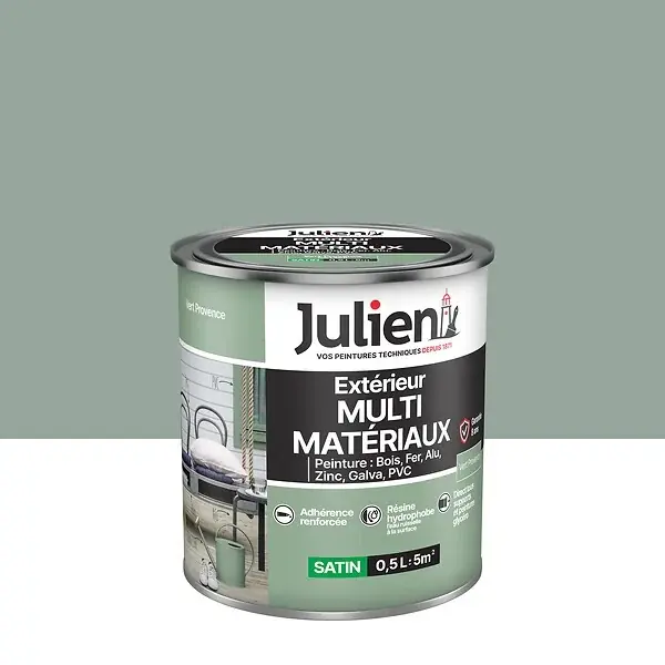 Certifié Peinture extérieure multi-matériaux - Vert Provence - 0,5L JULIEN