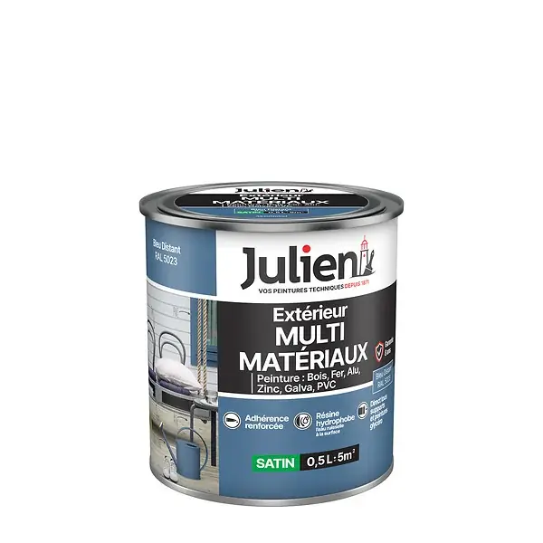 Peinture extérieure multi-matériaux Satin Bleu Distant 0,5L JULIEN Achat Immédiat