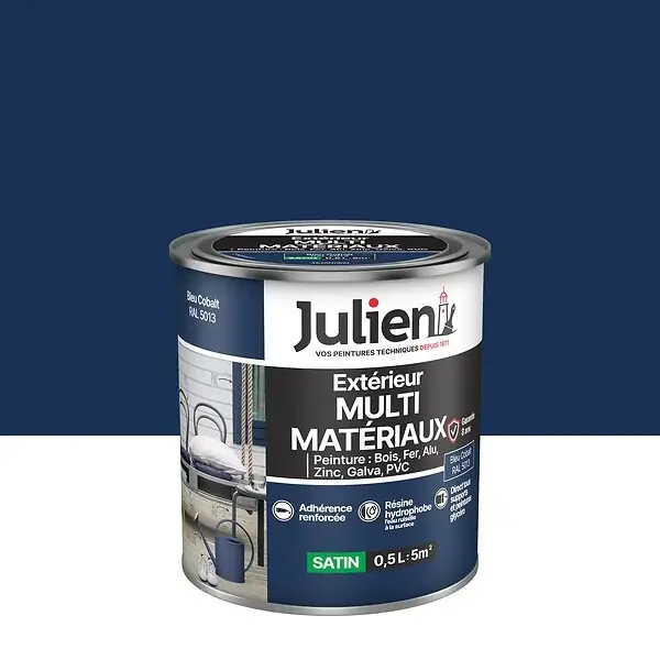 Peinture extérieure multi-matériaux - Bleu Cobalt 0,5L JULIEN Prix Réduit