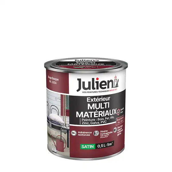 Peinture multi-matériaux extérieur - Rouge Basque 0,5L JULIEN Commander Vite