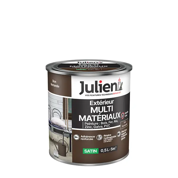 Vente Flash Peinture multi-matériaux extérieur Satin Brun Normandie 0,5L JULIEN