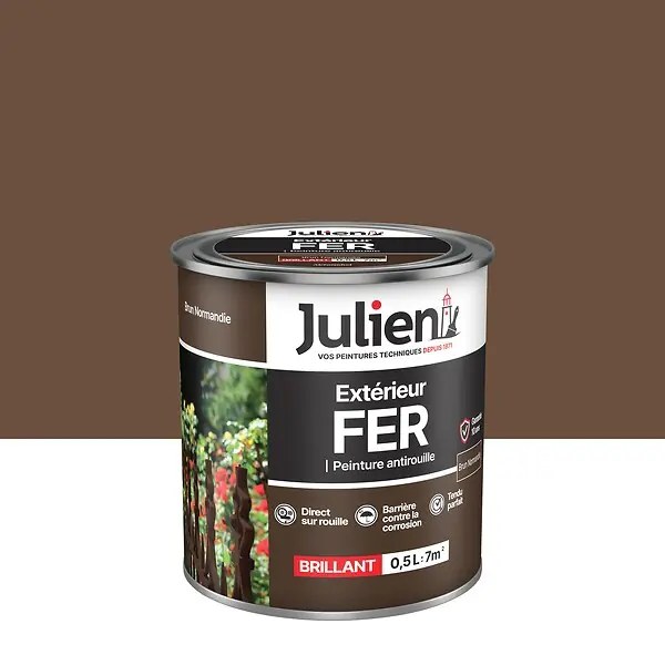 Offre Exclusive Peinture antirouille extérieure - Brun Normandie - 0.5L JULIEN
