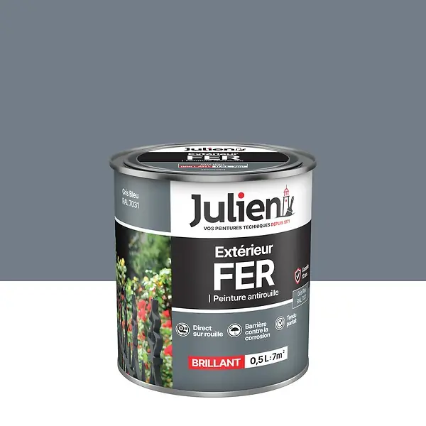 Remise Peinture antirouille métaux ferreux - Gris Bleu - 0,5L JULIEN