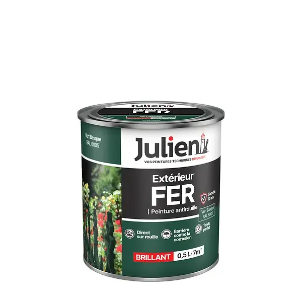 Jusqu'à Épuisement Des Stocks Peinture antirouille pour fer - Brillant - Vert Basque - 0,5L JULIEN