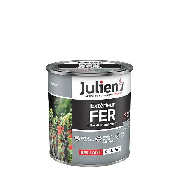 Peinture antirouille métaux ferreux - Gris Acier - 0,5L JULIEN Achat Immédiat