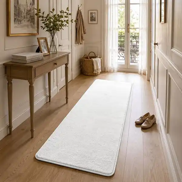 Tapis de salon poils ras doux antiderapant 60x180cm uni crème VOUNOT Soldes
