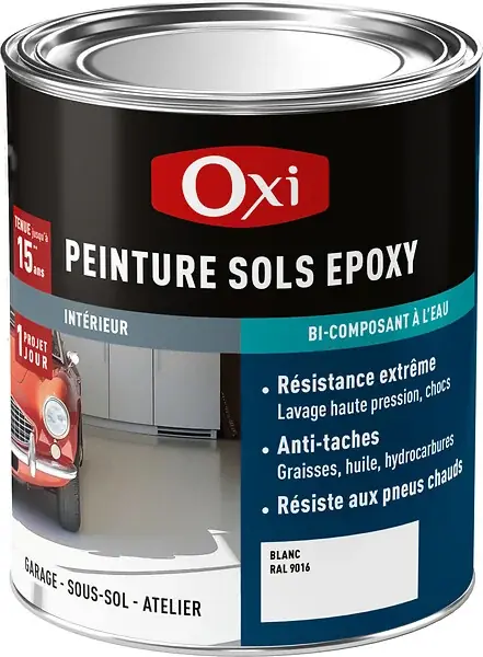 Peinture sol époxy - Bi-composant - Blanc RAL 9016 - 0,3 L OXI Offre Du Jour
