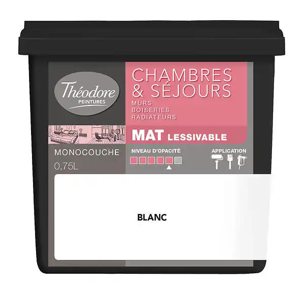 Prix Promo Peinture acrylique Chambres & Sejours - Mat - 750ml - Blanc THEODORE PEINTURES