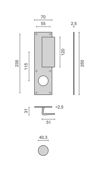 Meilleure Vente Poignée palière aluminium type Bastille 70x250mm champagne trou de 40 - HERACLES - I-231102TR40