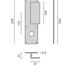 Poignée palière aluminium type Bastille 70x250mm argent trou de 26 - HERACLES - I-231103TR26 Soldes