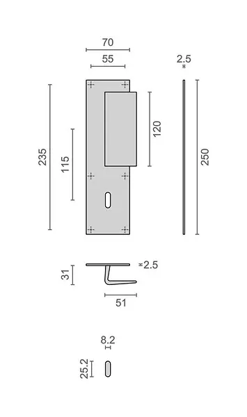 Must-Have Poignée palière aluminium type Bastille 70x250mm argent clé L - HERACLES - I-231103CLEL