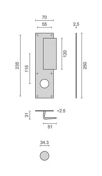 Poignée palière aluminium type Bastille 70x250mm champagne trou de 34 - HERACLES - I-231102TR34 Meilleur Choix