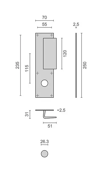 Affaire À Saisir Poignée palière aluminium type Bastille 70x250mm champagne trou de 26 - HERACLES - I-231102TR26