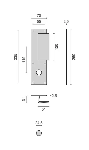 Poignée palière aluminium type Bastille 70x250mm champagne trou de 24 - HERACLES - I-231102TR24 Nouvel Arrivage