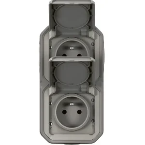 Pas Cher Double prise étanche Plexo - Plastique - Gris - IP55 LEGRAND