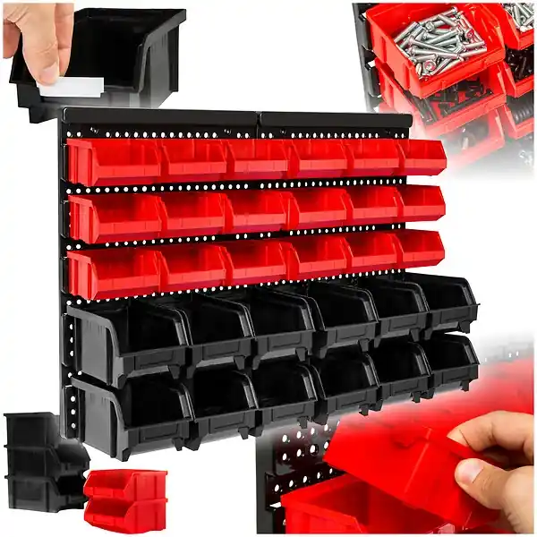 Etagère murale avec 30 bacs de rangement noir TECTAKE Nouvelle Collection