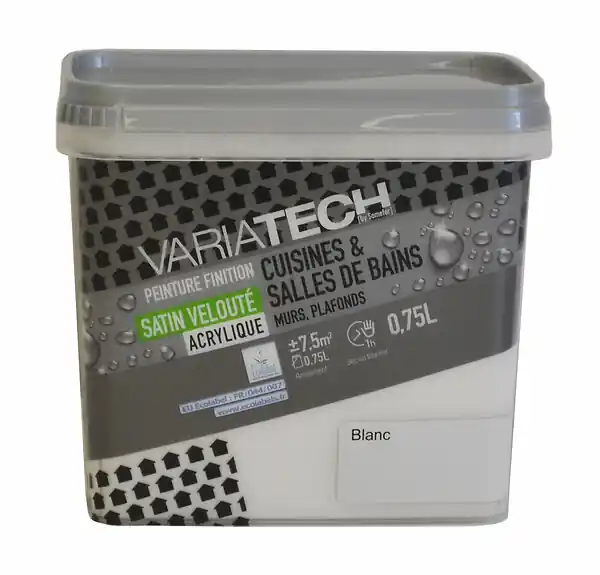 Peinture cuisines et bains satin velouté - Blanc - 0,75L VARIATECH Quantité Limitée