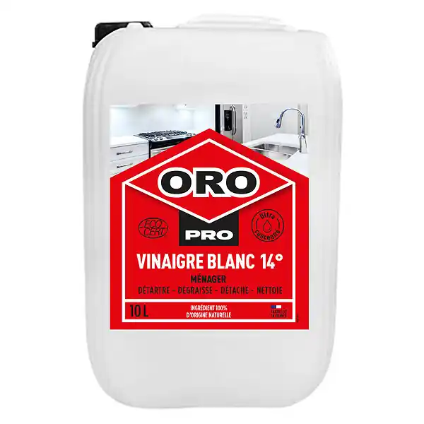 Haute Qualité Vinaigre blanc 14° - Bidon 10L - Nettoyant multi-usages ORO PRO