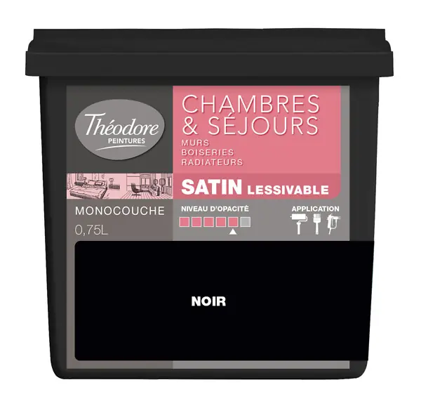 Peinture acrylique Chambres & Sejours - Satin - 750ml - noir THEODORE PEINTURES Meilleur Prix