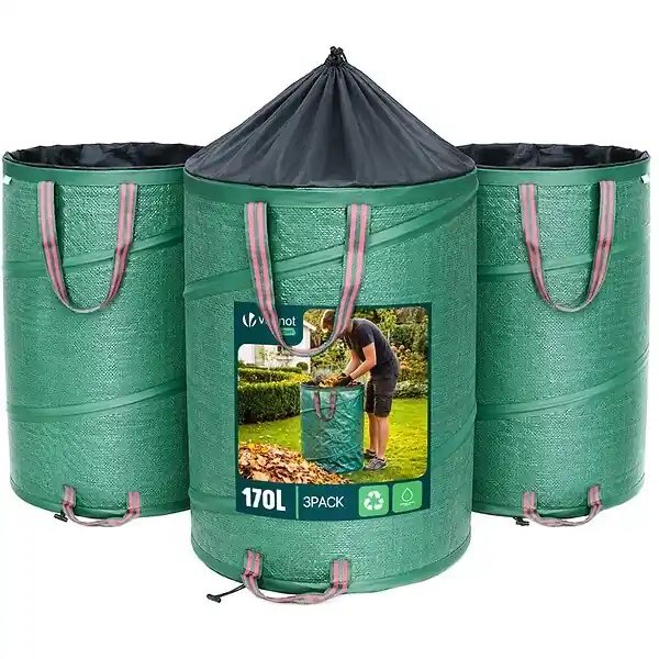 Offre Du Jour Lot de 3 Sac de Jardin Pop up 170L en Polyéthylène avec Poignées VOUNOT
