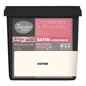 Bon Plan Peinture acrylique Chambres & Sejours - Satin - 750ml - Coton THEODORE PEINTURES