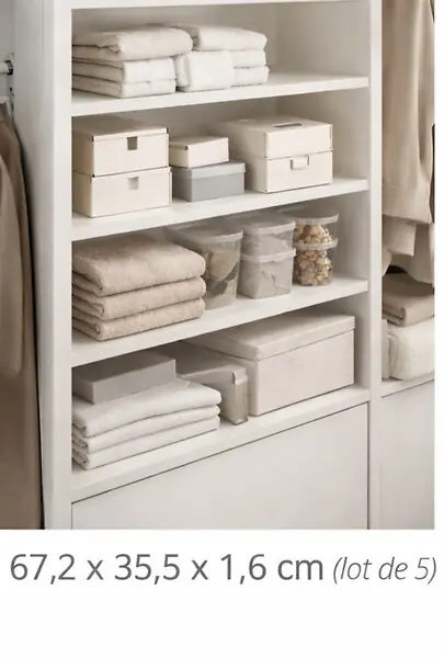 Tablettes mélaminées blanches 67,2 x 35,5 x 1,6 cm – Lot de 5 étagères de rangement GD MENUISERIES Dernière Chance