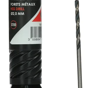 Prix Bas Boite de 10 forets métaux HSS taillés meulés diamètre 2mm - HANGER - 155132