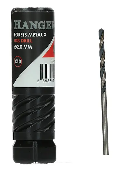 Prix Bas Boite de 10 forets métaux HSS taillés meulés diamètre 2mm - HANGER - 155132