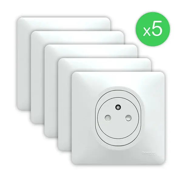 Lot de 5 prises 2P+T affleurant - Ovalis - Blanc - 16A SCHNEIDER ELECTRIC Réduction