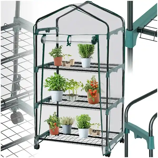 Jusqu'à Épuisement Des Stocks Serre de balcon avec 3 étagères 69x49x133cm blanc transparent TECTAKE