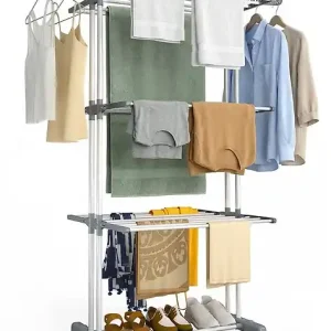 Sechoir a linge etendoir 4 niveaux 126x63x170cm gris-blanc VOUNOT Satisfait Ou Remboursé