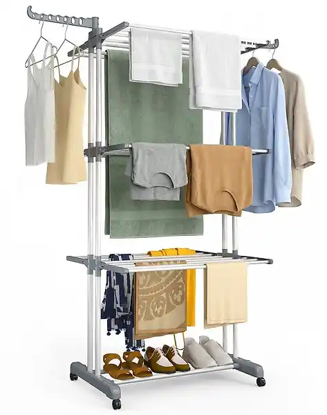 Sechoir a linge etendoir 4 niveaux 126x63x170cm gris-blanc VOUNOT Satisfait Ou Remboursé